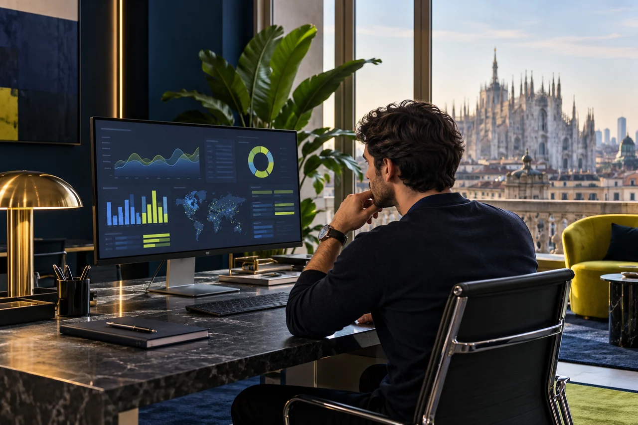 Professionista PPC al lavoro su uno schermo