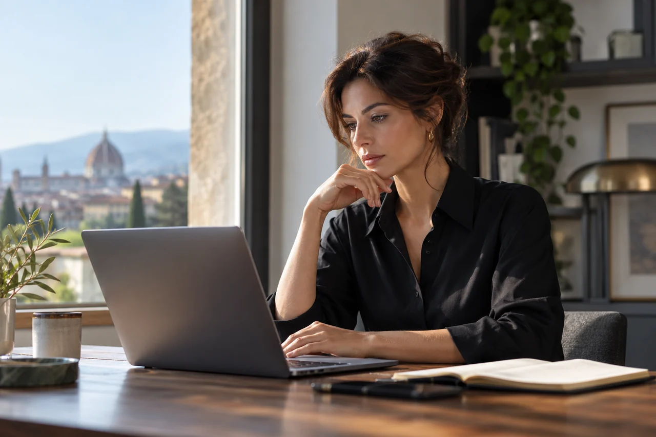 Analista concentrata al laptop